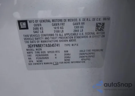 2010 Cadillac Srx Performance Collection z USA, uszkodzony, nr VIN 3GYFNBEY7AS645741